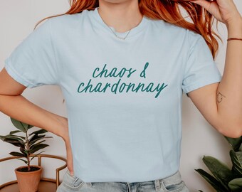 Chaos and Chardonnay Shirt Funny Wine Lover Aesthetic Tee Girls Night Outfit Cute Drinking Shirt Book Club Gift Trendy Relaxed Fit Top
