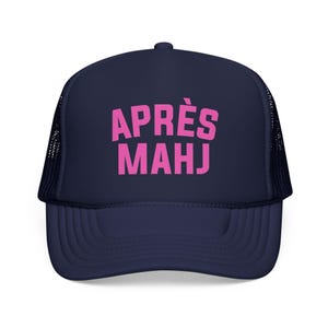 Apres Mahj Trucker Hat, Mahjong Trucker Cap, Retro Foam Mesh Hat, Mahjong Gift for Her, Game Night Hat, Mahj Squad Gift, Funny Mahjong Hat Dark Navy
