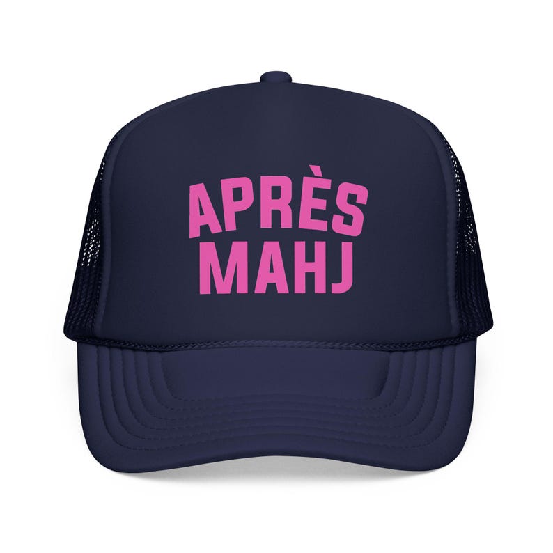 Apres Mahj Trucker Hat, Mahjong Trucker Cap, Retro Foam Mesh Hat, Mahjong Gift for Her, Game Night Hat, Mahj Squad Gift, Funny Mahjong Hat Dark Navy