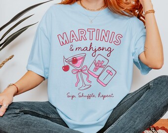 Martinis Mahjong Shirt, Sip Shuffle Repeat Tee, Comfort Colors Game Night
