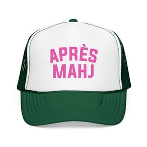 Apres Mahj Trucker Hat, Mahjong Trucker Cap, Retro Foam Mesh Hat, Mahjong Gift for Her, Game Night Hat, Mahj Squad Gift, Funny Mahjong Hat Kelly/ White/ Kelly