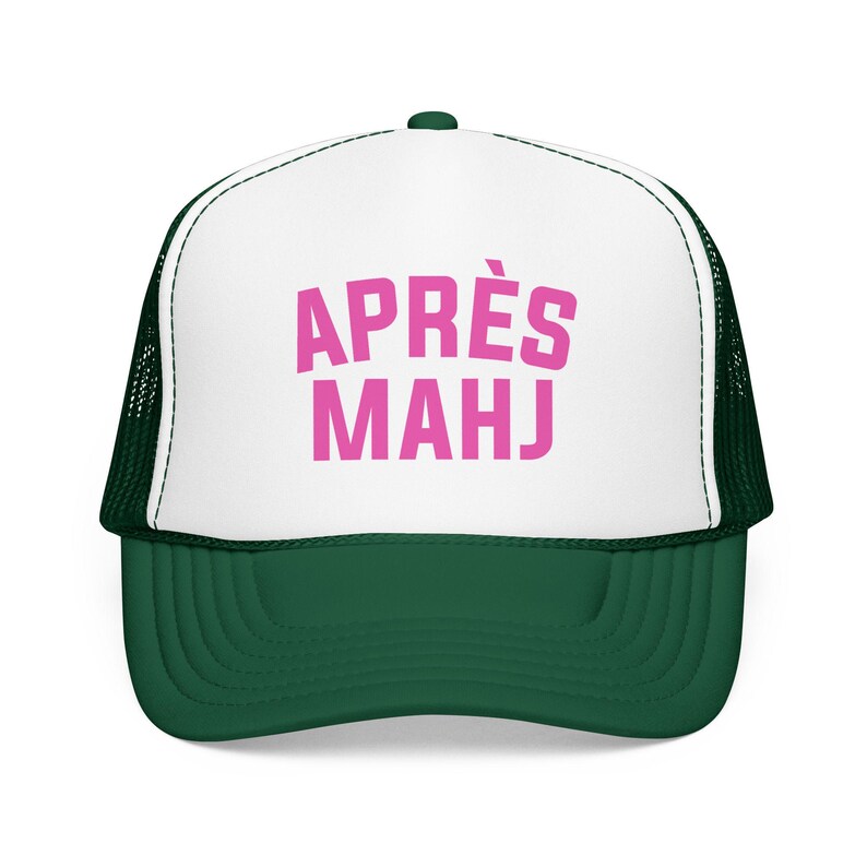Apres Mahj Trucker Hat, Mahjong Trucker Cap, Retro Foam Mesh Hat, Mahjong Gift for Her, Game Night Hat, Mahj Squad Gift, Funny Mahjong Hat Kelly/ White/ Kelly