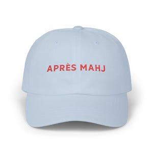 Apres Mahj Baseball Cap, Embroidered Mahjong Hat, Classic Cap for Mahjong Enthusiasts, Game Nights, Mahjong Player Gift Light Blue