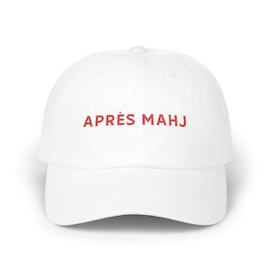 Apres Mahj Baseball Cap, Embroidered Mahjong Hat, Classic Cap for Mahjong Enthusiasts, Game Nights, Mahjong Player Gift White