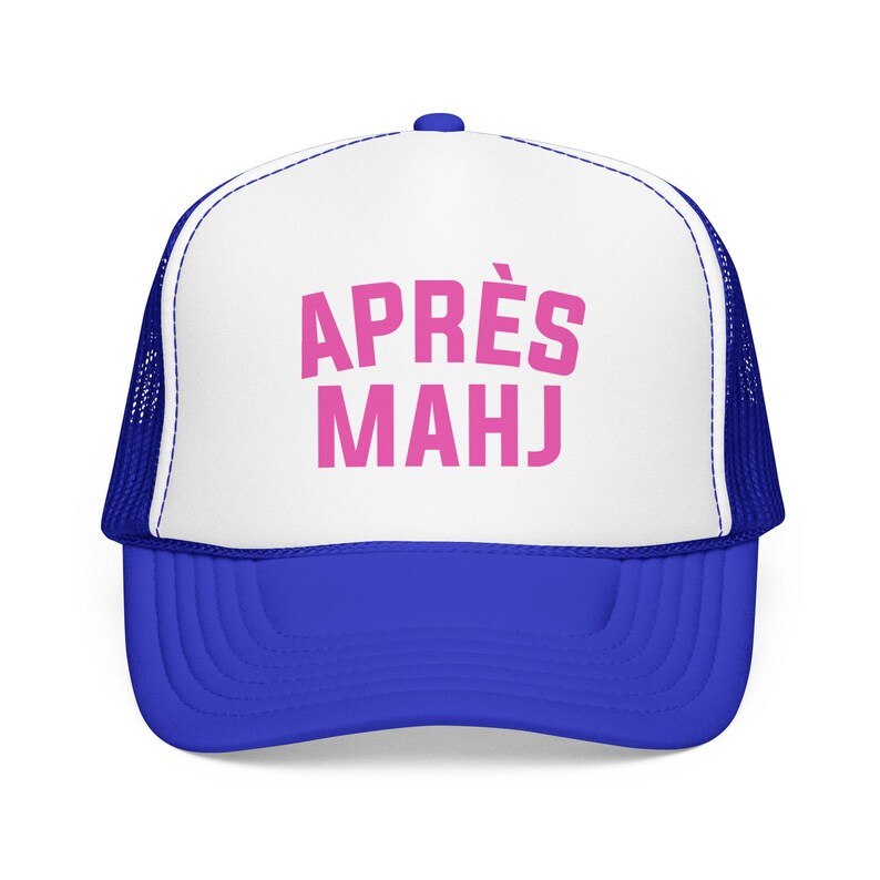 Apres Mahj Trucker Hat, Mahjong Trucker Cap, Retro Foam Mesh Hat, Mahjong Gift for Her, Game Night Hat, Mahj Squad Gift, Funny Mahjong Hat Royal / White / Royal