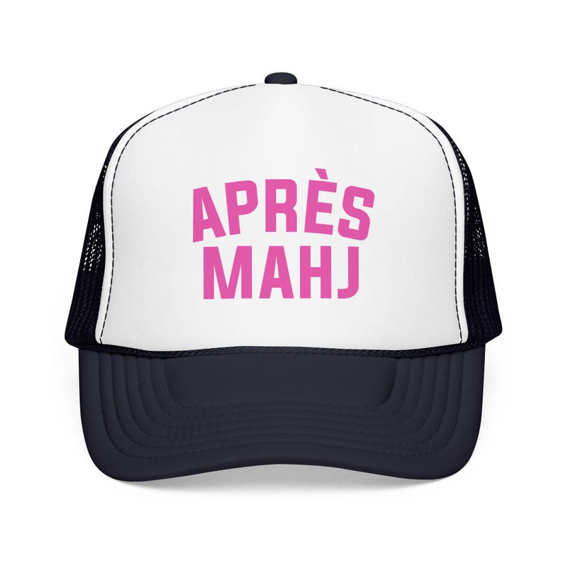 Apres Mahj Trucker Hat, Mahjong Trucker Cap, Retro Foam Mesh Hat, Mahjong Gift for Her, Game Night Hat, Mahj Squad Gift, Funny Mahjong Hat Navy / White / Navy