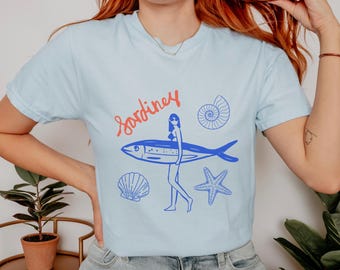 Sardines Shirt Tinned Fish Graphic Tee Italian Summer Style Coastal Fisherman Aesthetic Vintage Beach Shirt European Girl Dinner Top