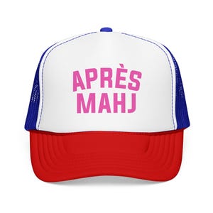 Apres Mahj Trucker Hat, Mahjong Trucker Cap, Retro Foam Mesh Hat, Mahjong Gift for Her, Game Night Hat, Mahj Squad Gift, Funny Mahjong Hat Red / White / Royal