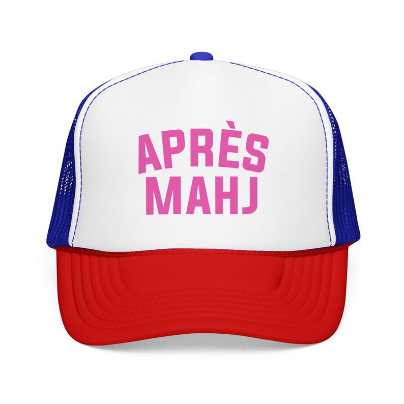 Apres Mahj Trucker Hat, Mahjong Trucker Cap, Retro Foam Mesh Hat, Mahjong Gift for Her, Game Night Hat, Mahj Squad Gift, Funny Mahjong Hat Red / White / Royal