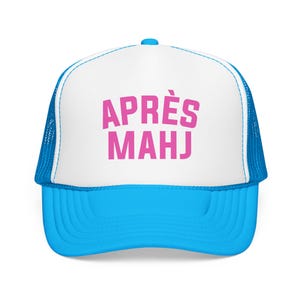 Apres Mahj Trucker Hat, Mahjong Trucker Cap, Retro Foam Mesh Hat, Mahjong Gift for Her, Game Night Hat, Mahj Squad Gift, Funny Mahjong Hat Blue/White