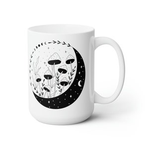 Mushroom Mug, Boho Mug, Graphic Coffee Mug, Forest Mug, Cottagecore Gift, Botanical Mug, Magic Moon, Witchy Gift