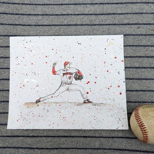Shohei Ohtani Pitching Los Angeles Angels Original 8 x 10 peinture