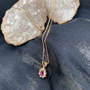 Beautiful 14k Gold Natural Ruby and Diamond Pendant Necklace with appraisal.