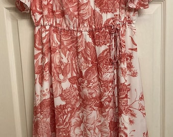 strapless open back dress Ann Taylor LOFT Red White Floral Short Sleeve Flounce Hem Mini Shift D –  Brie main image 0