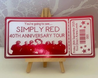 Simply Red Foil Event Souvenir gift ticket for 40th anniversary tour 2025 - Handmade, customised concert token