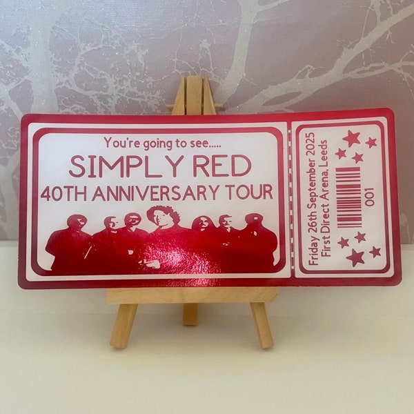 Simply Red Foil Event Souvenir gift ticket for 40th anniversary tour 2025 - Handmade, customised concert token