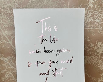 Take That Lyrics Foil Art Print: 'The Garden' Song, Valentine's Gift