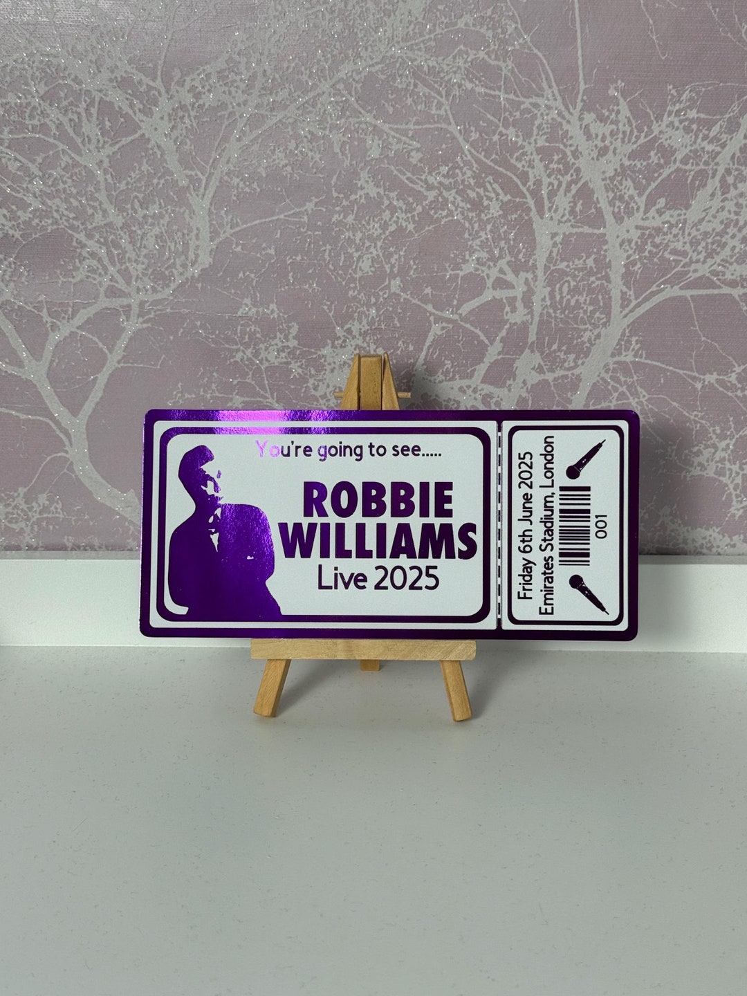 Robbie Williams Souvenir Gift Ticket for 2025 Concert Tour Handmade