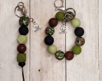 Keychain-Silicone Bead Keychain-Camo Bead Keychain