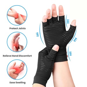 Arthritis compression gloves made from copper, intended to offer hand support and alleviate joint discomfort