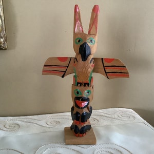 Hand carved painted totem pole small totem pole