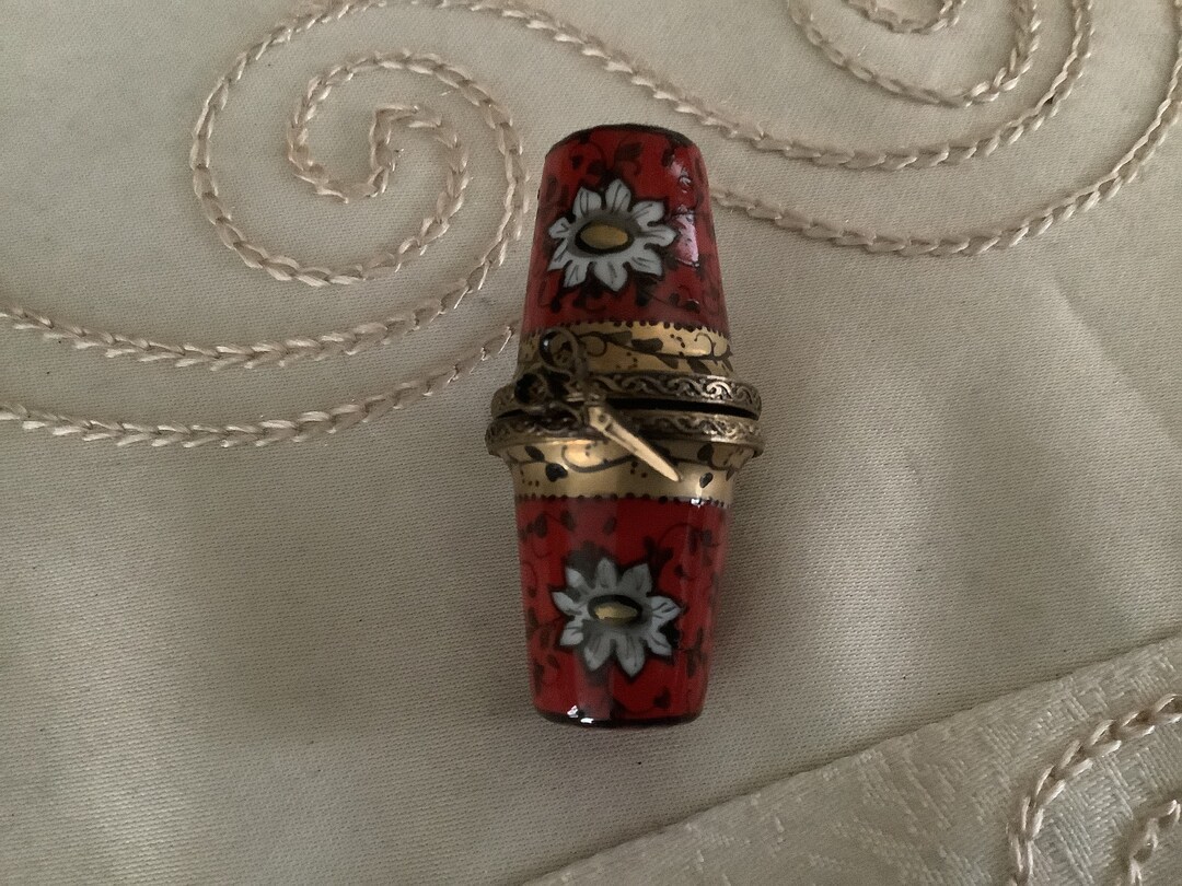 Limoges Porcelain Thimble Trinket Box Pin Holder Etsy
