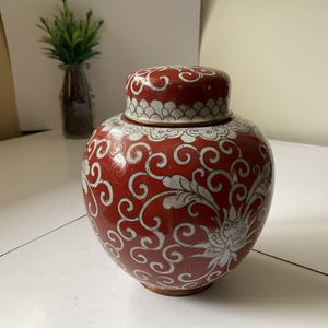 Rot Weißer Cloisonné Ingwertopf