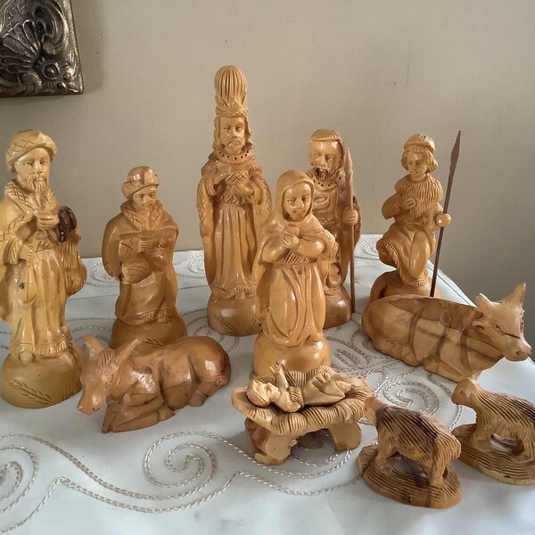 Wooden hand carved nativity scene