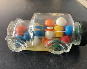 Conteneur de boules de gomme en verre pour voiture Conteneurs de bonbons pour voiture Bonbons des années 70