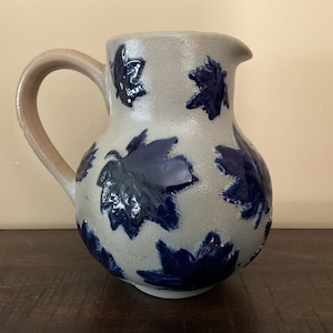 Stoneware  Salt Glazed Pitcher blue white