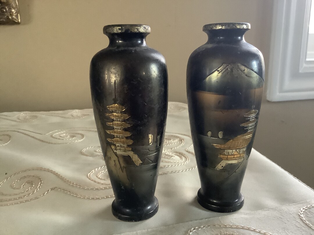 Metal Etched Vase Japan Etsy