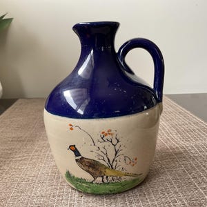 Earthenware Salt Glaze Cobalt Flask Jug Lindisfarne Pottery Signed Alexander