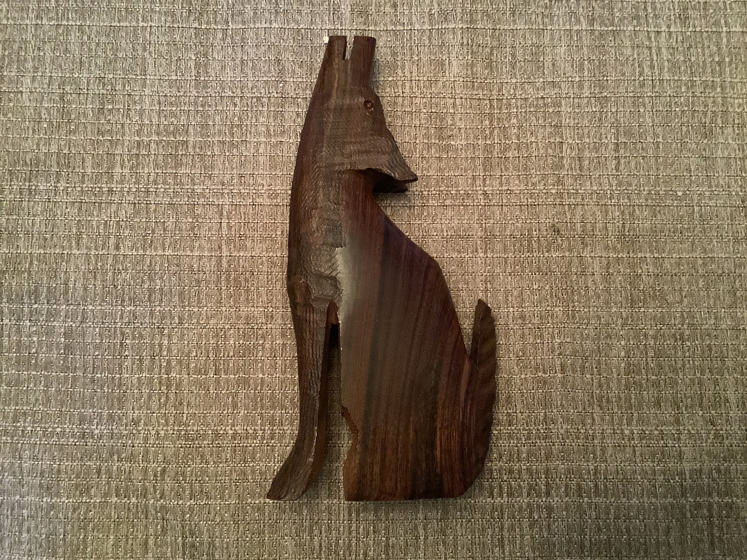 Carved Wolf Howling Wolf Folk Art Hand Carved Walnut Wolf Etsy