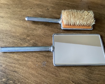 Vintage make-upset verzilverde borstelspiegel