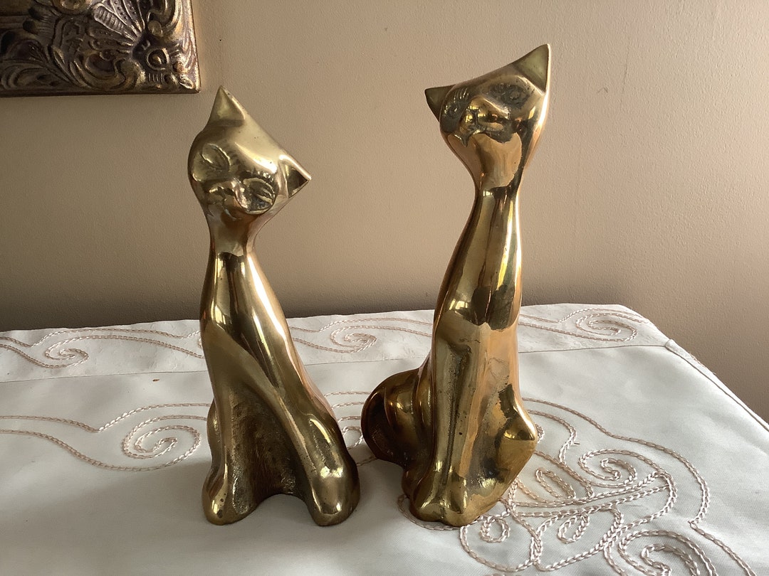 Brass Cats Vintage Brass Cat Korea Siamese Cat Etsy