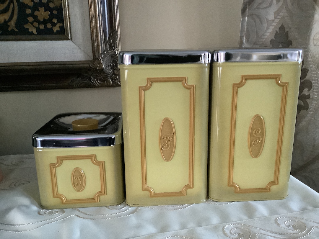 Metal Canister Set Kitchen Canister Yellow Canister Etsy