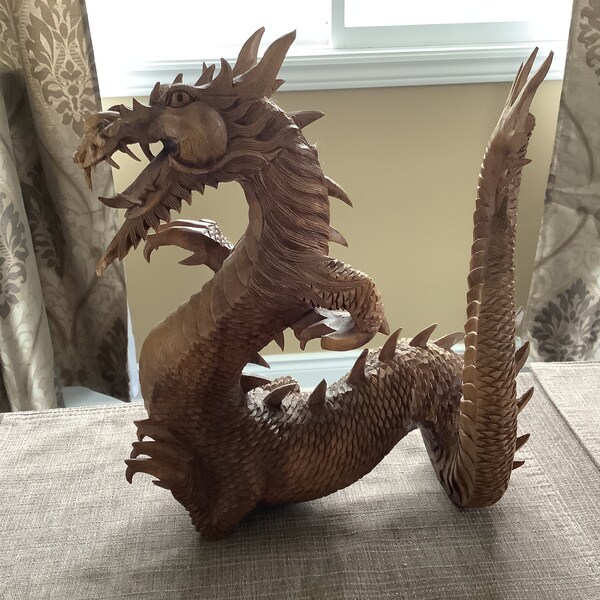 Wooden dragon hand carved dragon AS IS