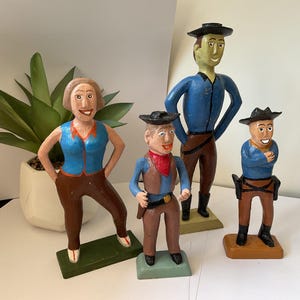 Folk art Cowboys Western Figurines wooden Hand Painted Hand Carved