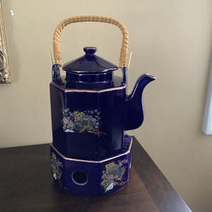 Vintage Teapot and warmer Japan teapot blue tea pot