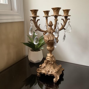 Cast 4 Arm Candelabra with drop crystals