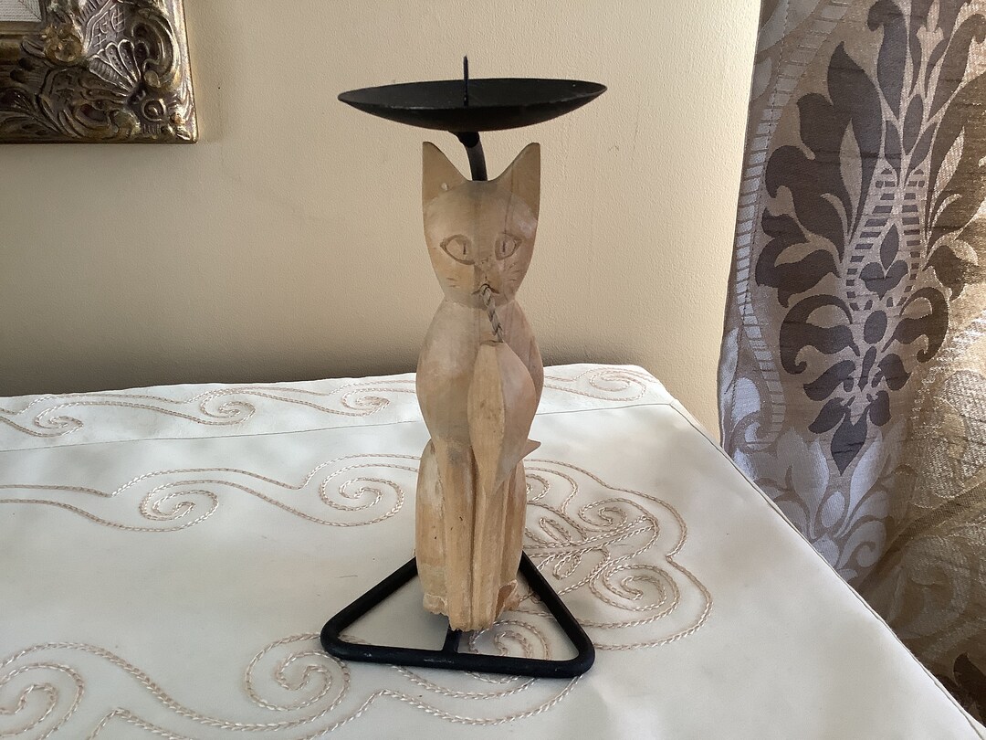 Cat Candle Holder Wooden Cat Candle Holder Etsy