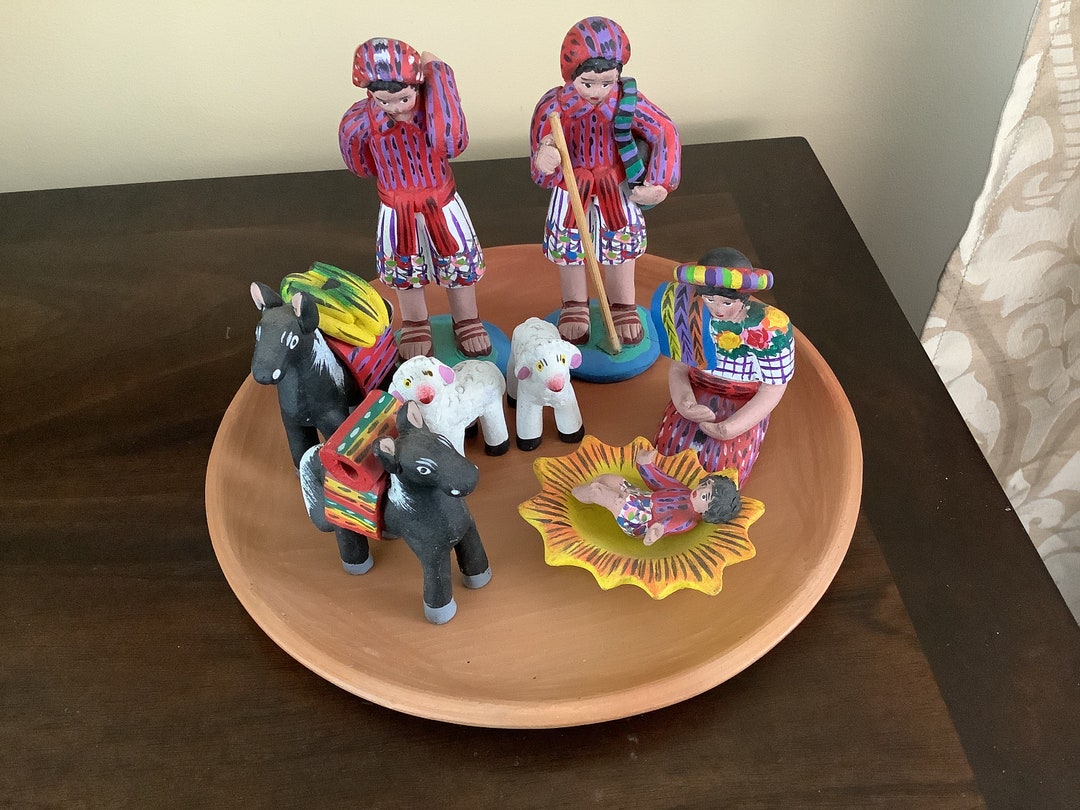 Clay Nativity Set Hand Painted Nativity Terra Cotta Nativity Etsy