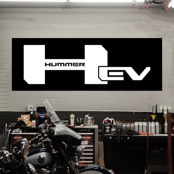 Hummer EV Logo Banner |  Gift for Him | Man Cave Decor | Father's Day Gift