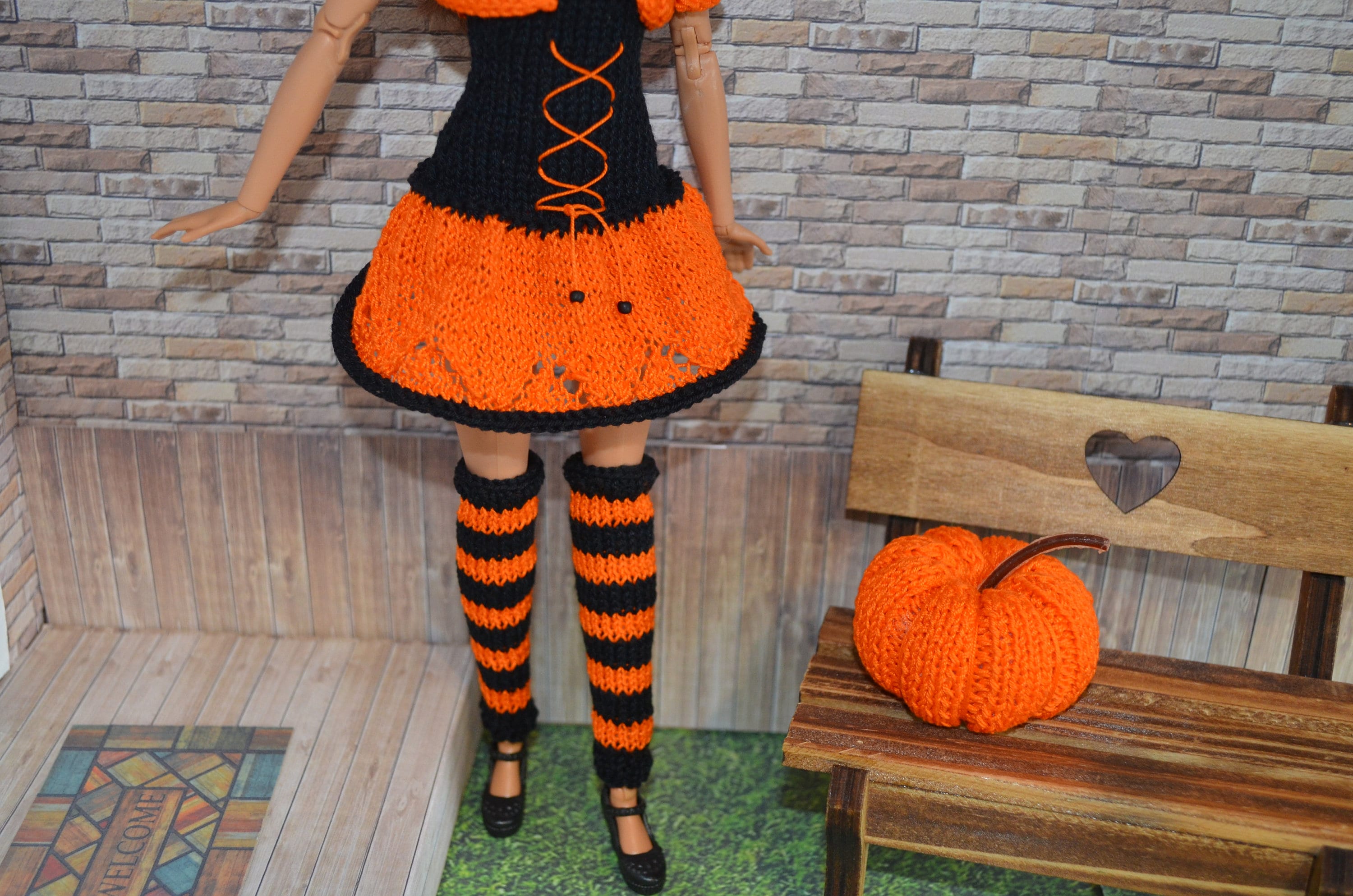 Halloween knitted dress Barbie PDF knitting pattern for Etsy