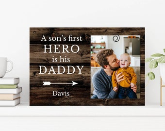 A Son's First Hero  First Father's Day Gift for Dad - Dad Gift - Personalized Dad Gift Picture Frame - Dad Daddy First Christmas Gift -