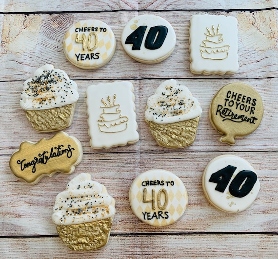 40th Birthday Black/white/gold Sugar Cookies - Etsy Singapore