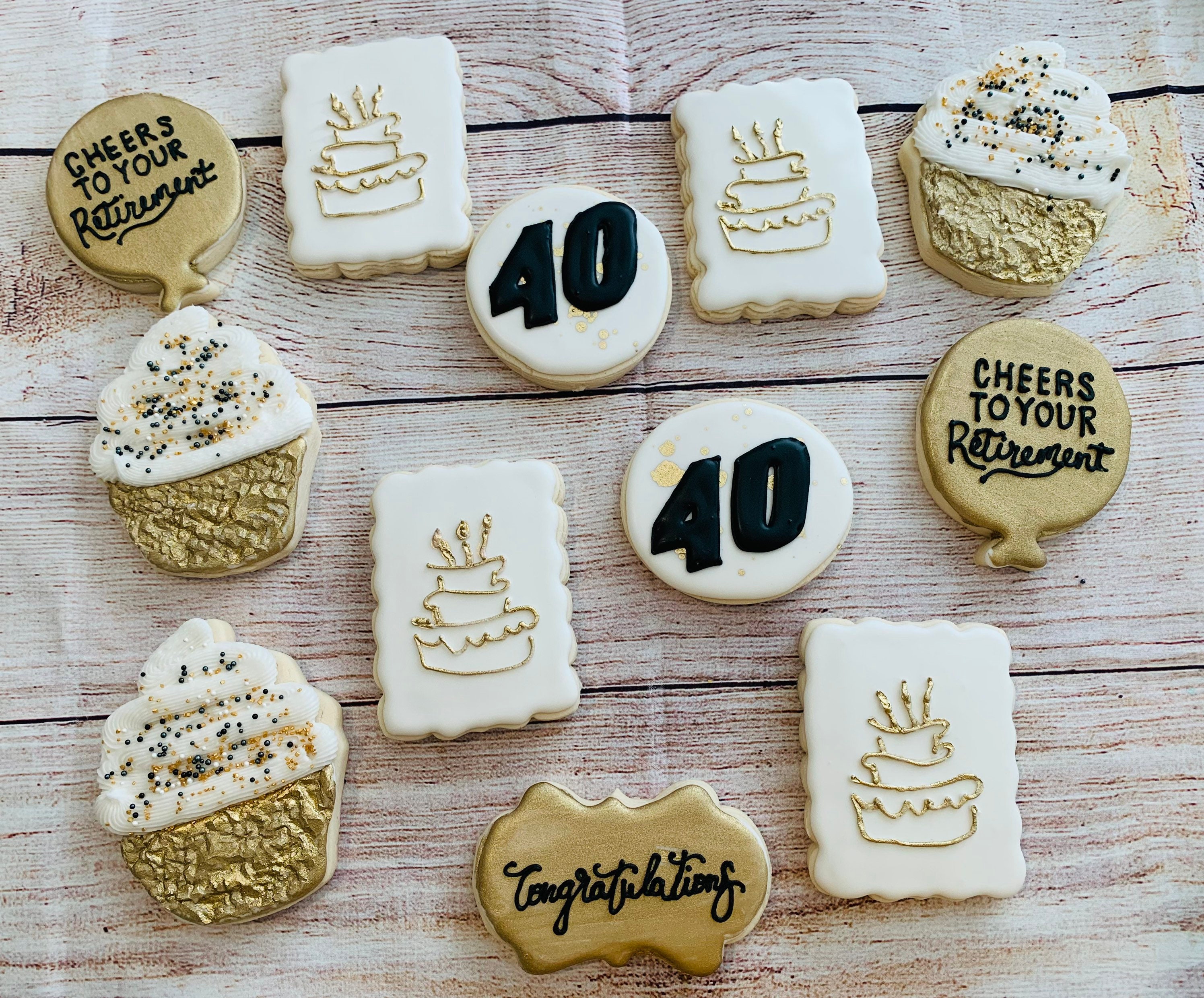 40th Birthday Black/white/gold Sugar Cookies - Etsy