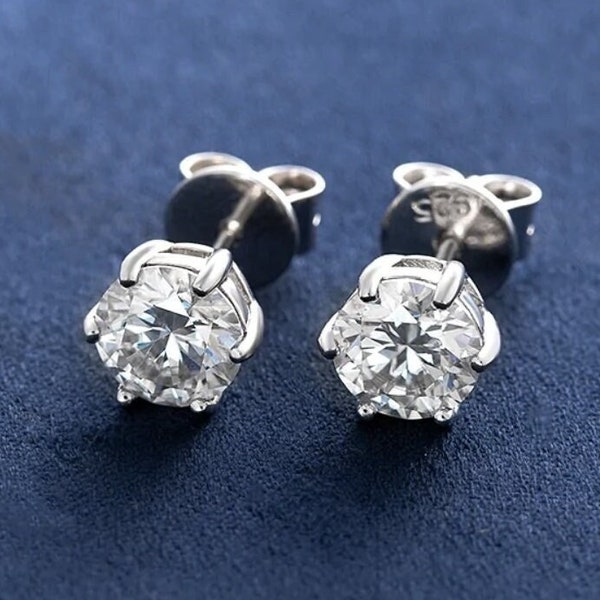 Certified VVS Flawless Moissanite Diamond 1ct 5mm Stud Earrings in Sterling Silver 925