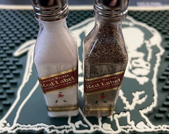 Jonnie Walker Red upcycled salt and pepper shakers