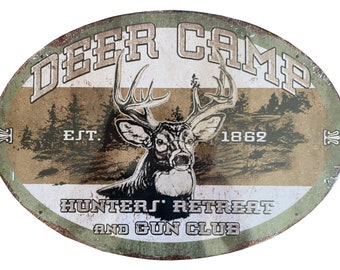River's Edge Deer Camp Oval Tin Sign